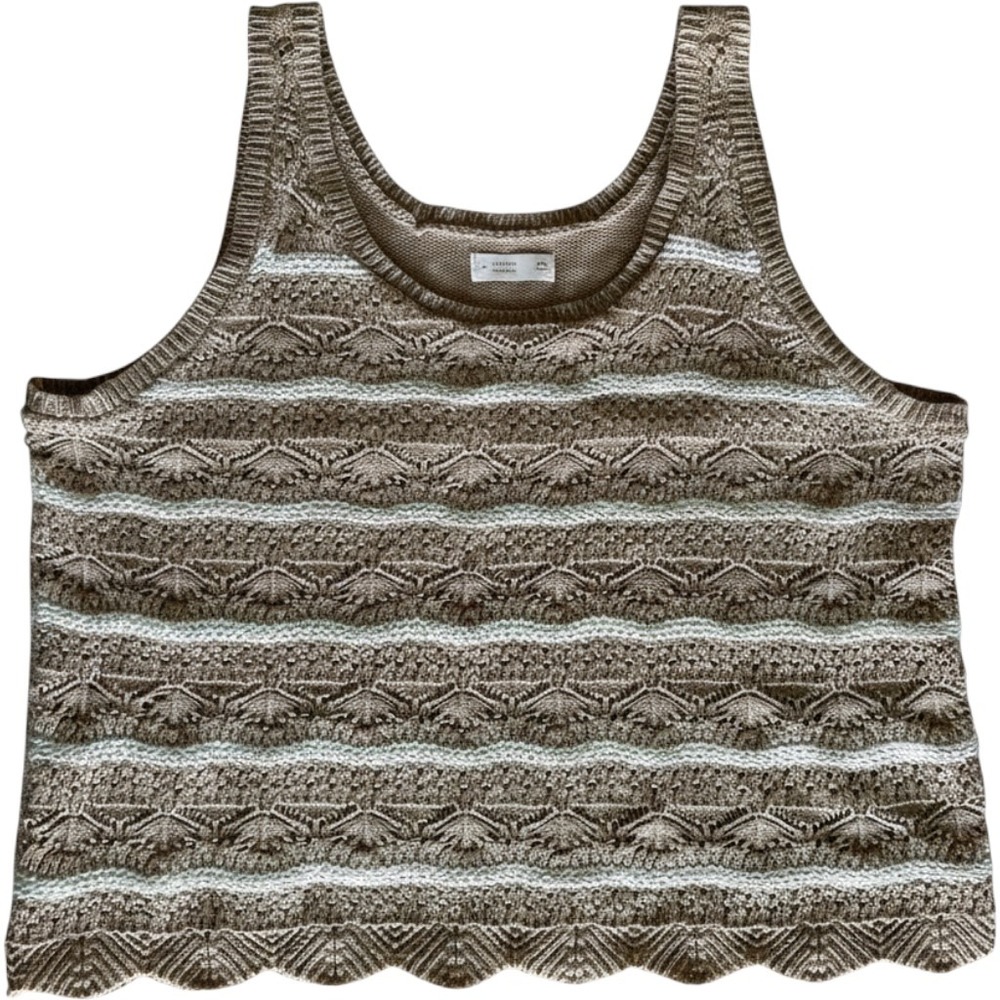LC Lauren Conrad Crochet Tank Top XXL Lined Soft Knit Tan White Metallic Striped